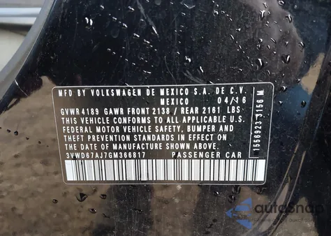 2016 Volkswagen Jetta 1.4T Se from USA, damaged, VIN 3VWD67AJ7GM366817